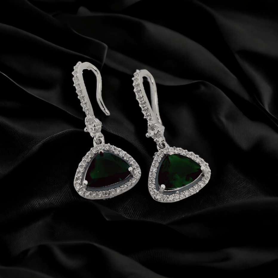 Opal Touch - Triangle Rhodium Hook Back Earrings - Earrings