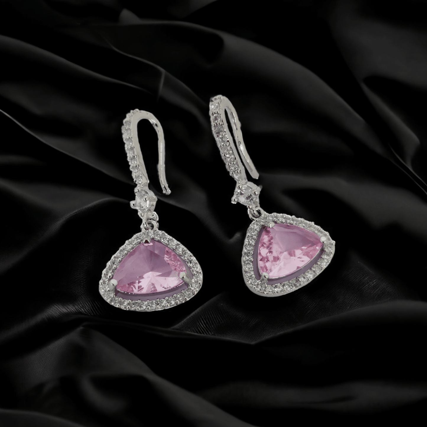 Opal Touch - Triangle Rhodium Hook Back Earrings - Earrings