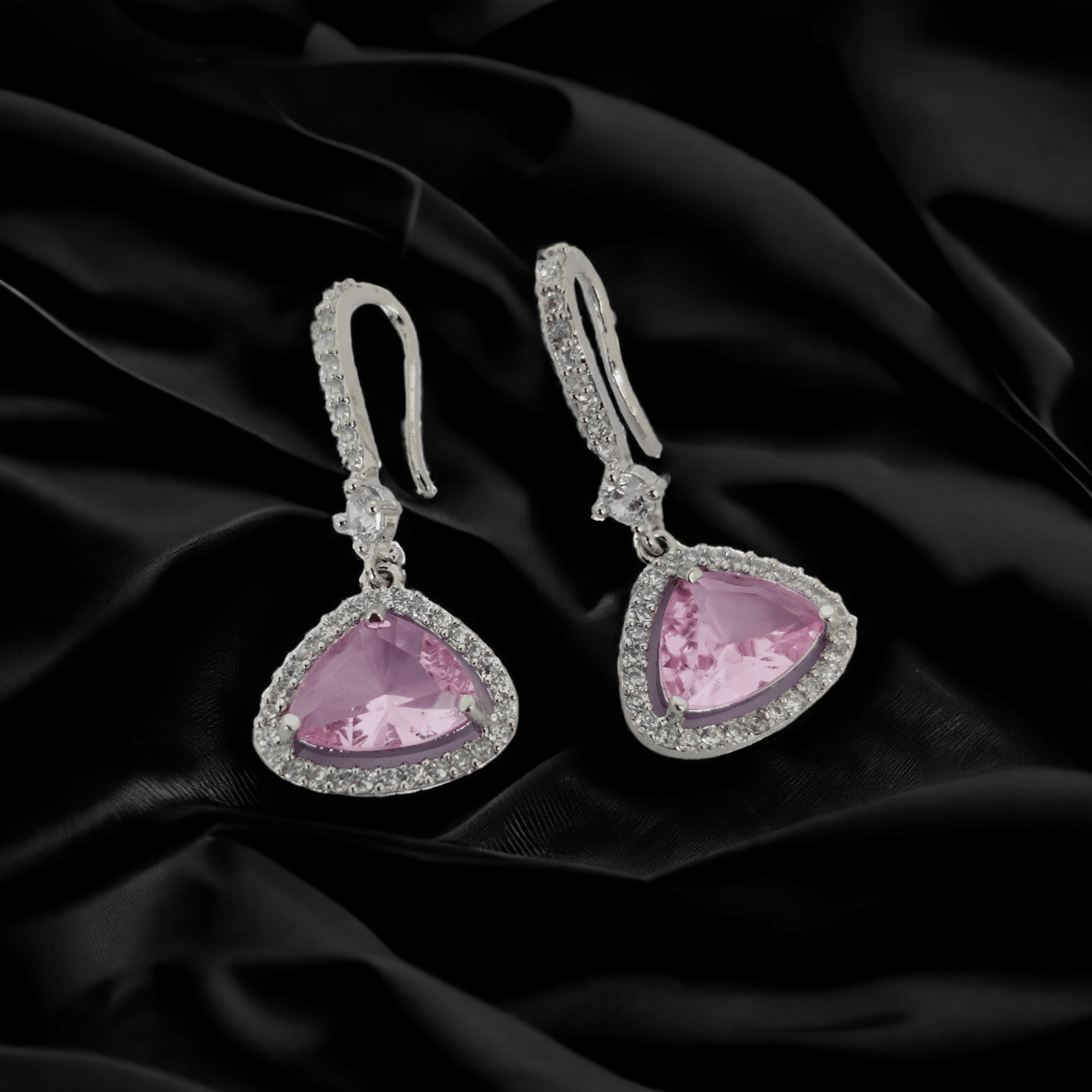 Opal Touch - Triangle Rhodium Hook Back Earrings - Earrings