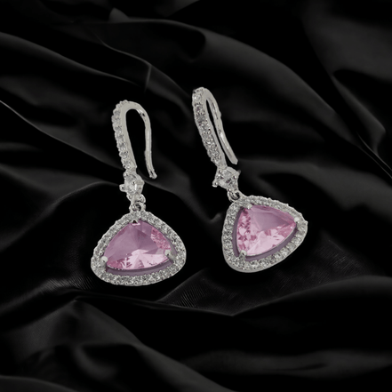 Opal Touch - Triangle Rhodium Hook Back Earrings - Earrings