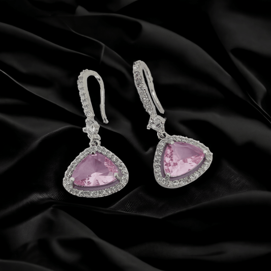 Opal Touch - Triangle Rhodium Hook Back Earrings - Earrings