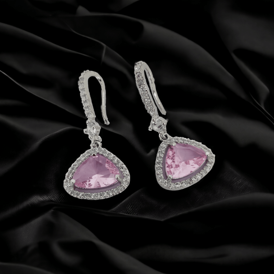 Opal Touch - Triangle Rhodium Hook Back Earrings - Earrings
