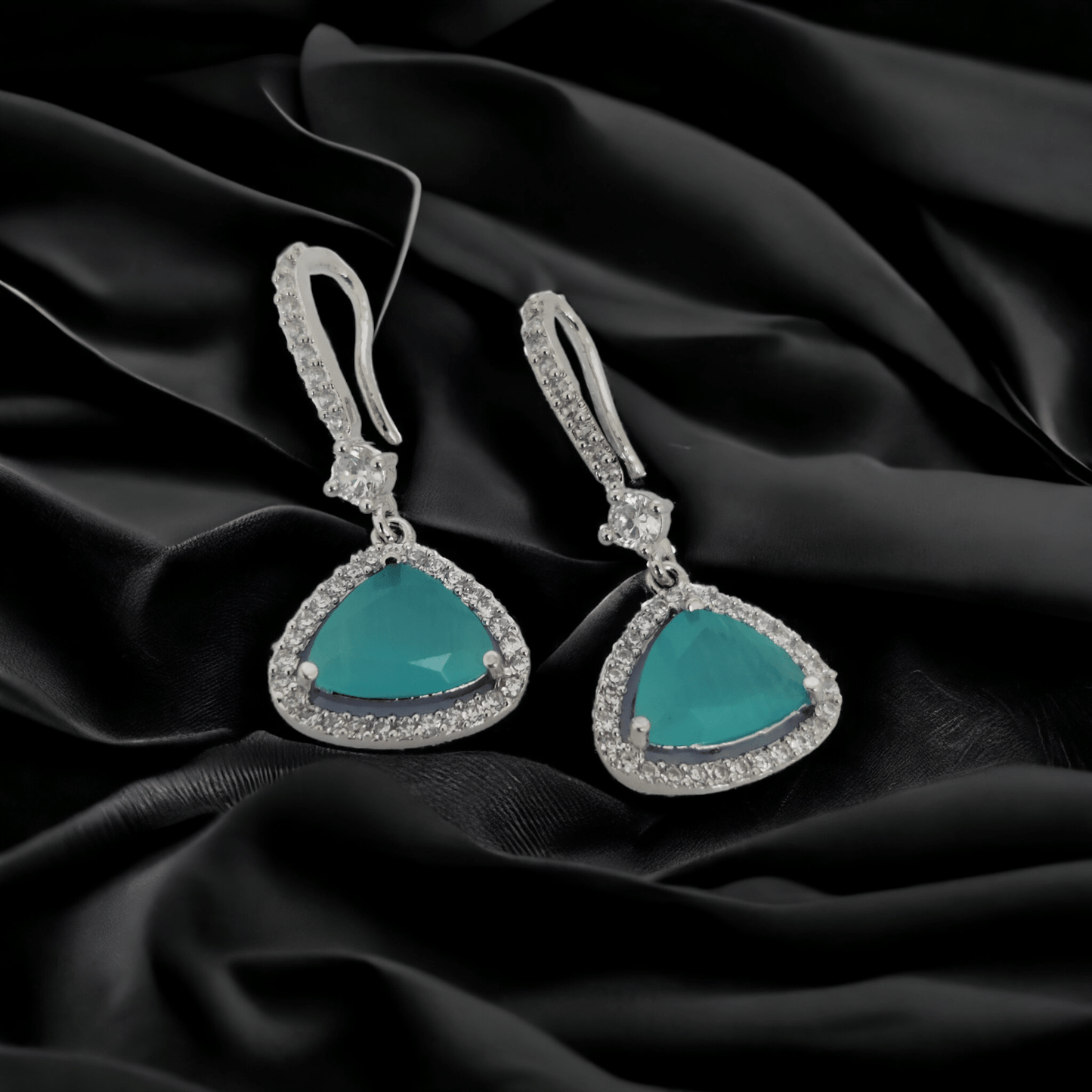 Opal Touch - Triangle Rhodium Hook Back Earrings - Earrings