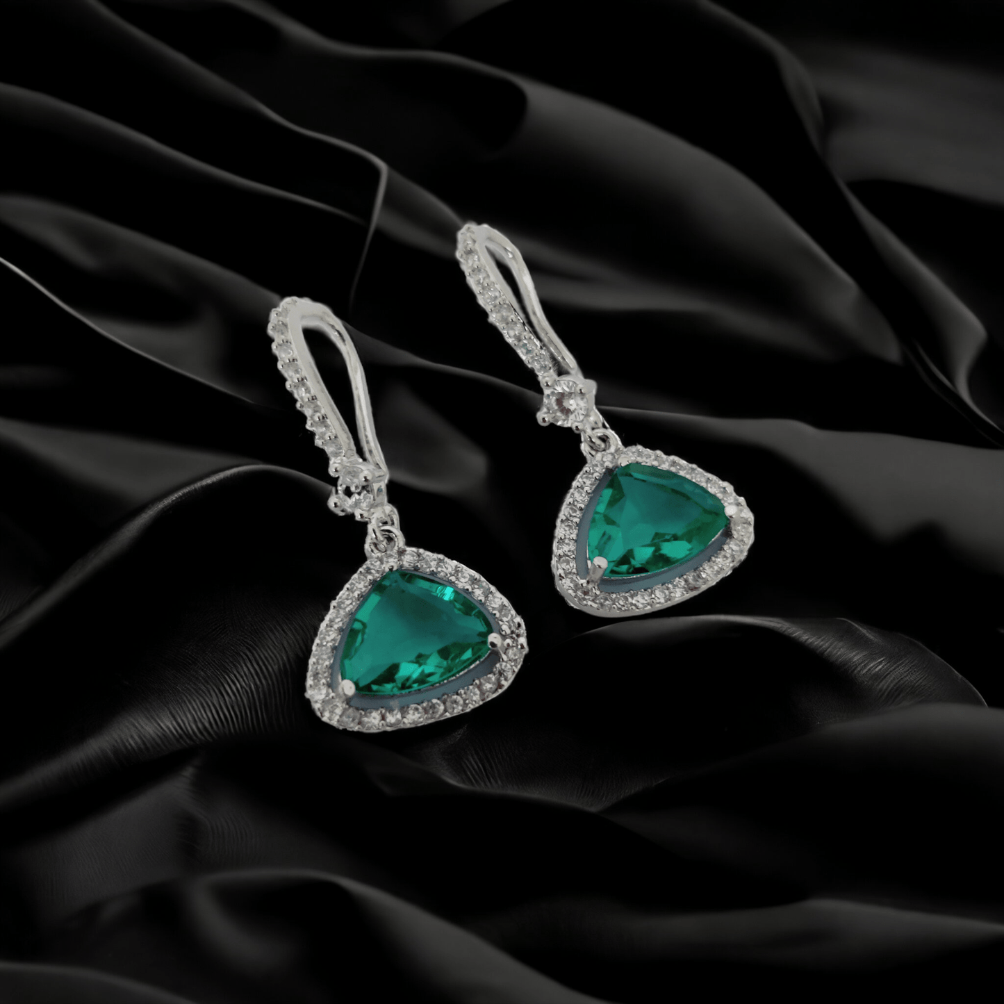 Opal Touch - Triangle Rhodium Hook Back Earrings - Earrings