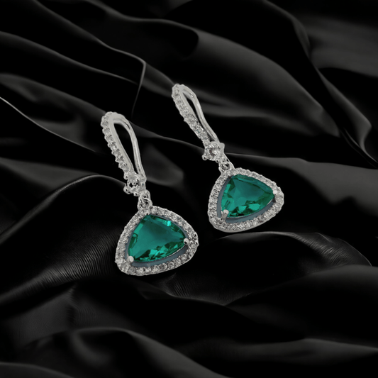 Opal Touch - Triangle Rhodium Hook Back Earrings - Earrings