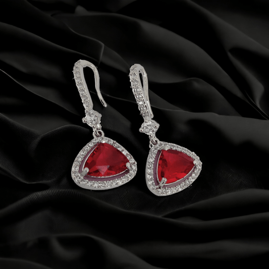 Opal Touch - Triangle Rhodium Hook Back Earrings - Earrings