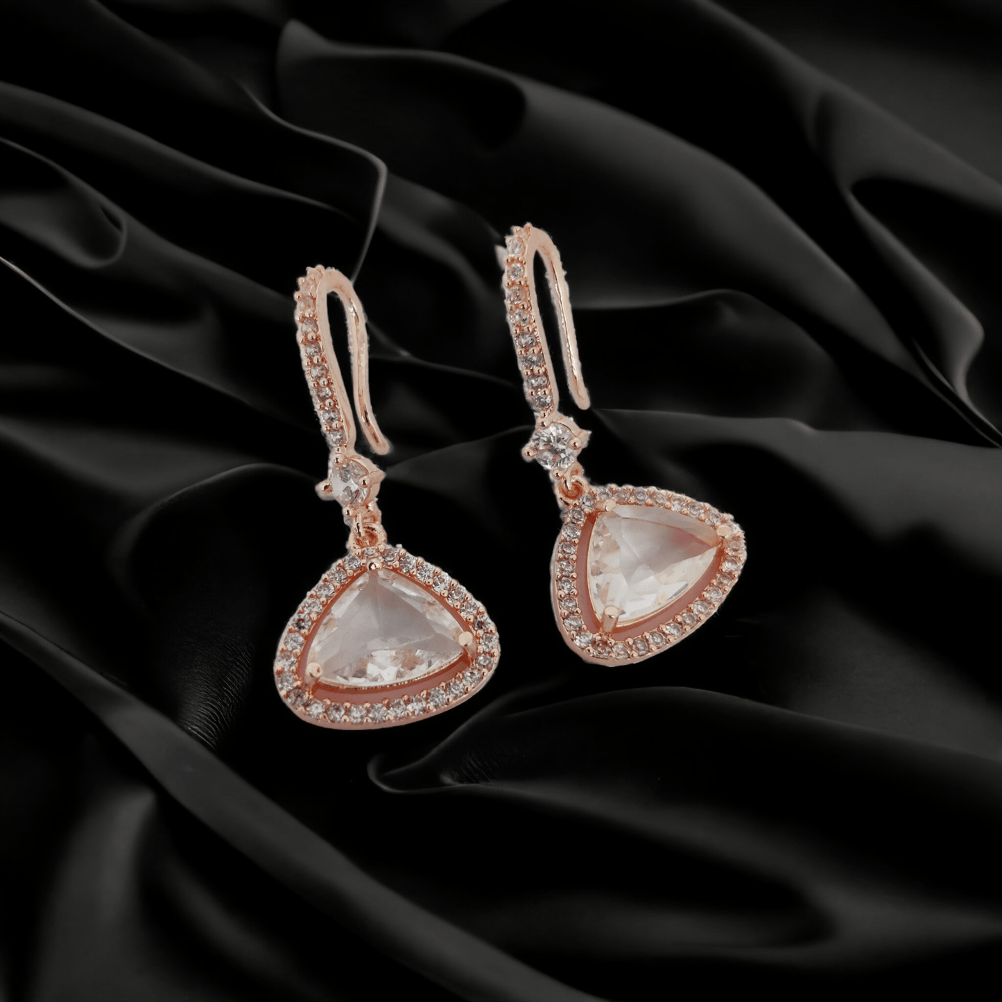 Opal Touch - Triangle Rose Gold Hook Back Earrings - Earrings
