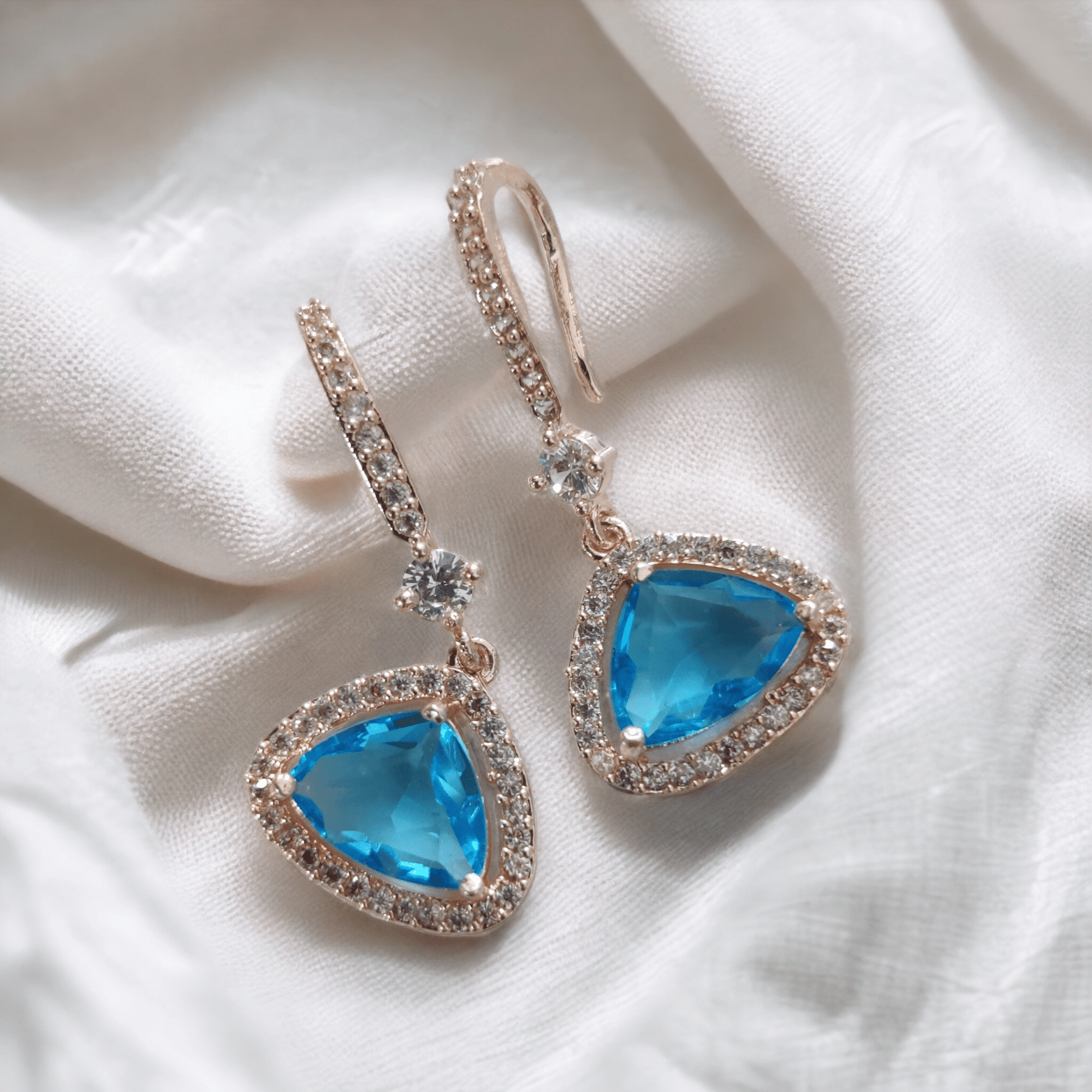 Opal Touch - Triangle Rose Gold Hook Back Earrings - Earrings