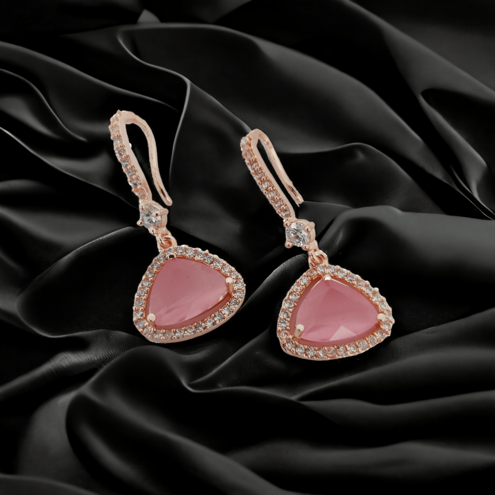 Opal Touch - Triangle Rose Gold Hook Back Earrings - Earrings