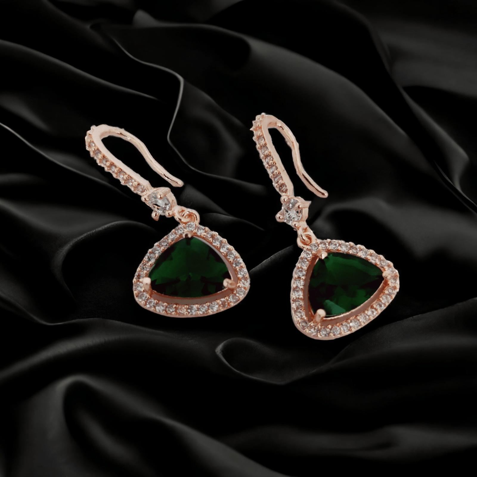 Opal Touch - Triangle Rose Gold Hook Back Earrings - Earrings