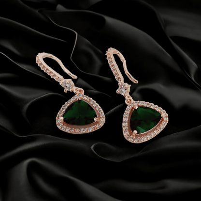 Opal Touch - Triangle Rose Gold Hook Back Earrings - Earrings