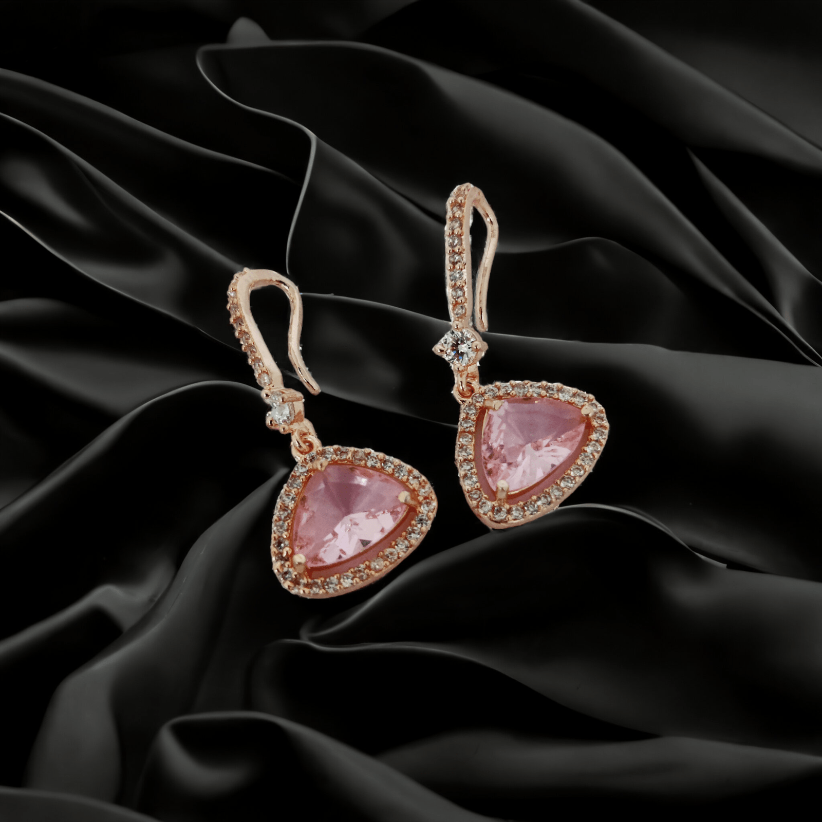 Opal Touch - Triangle Rose Gold Hook Back Earrings - Earrings