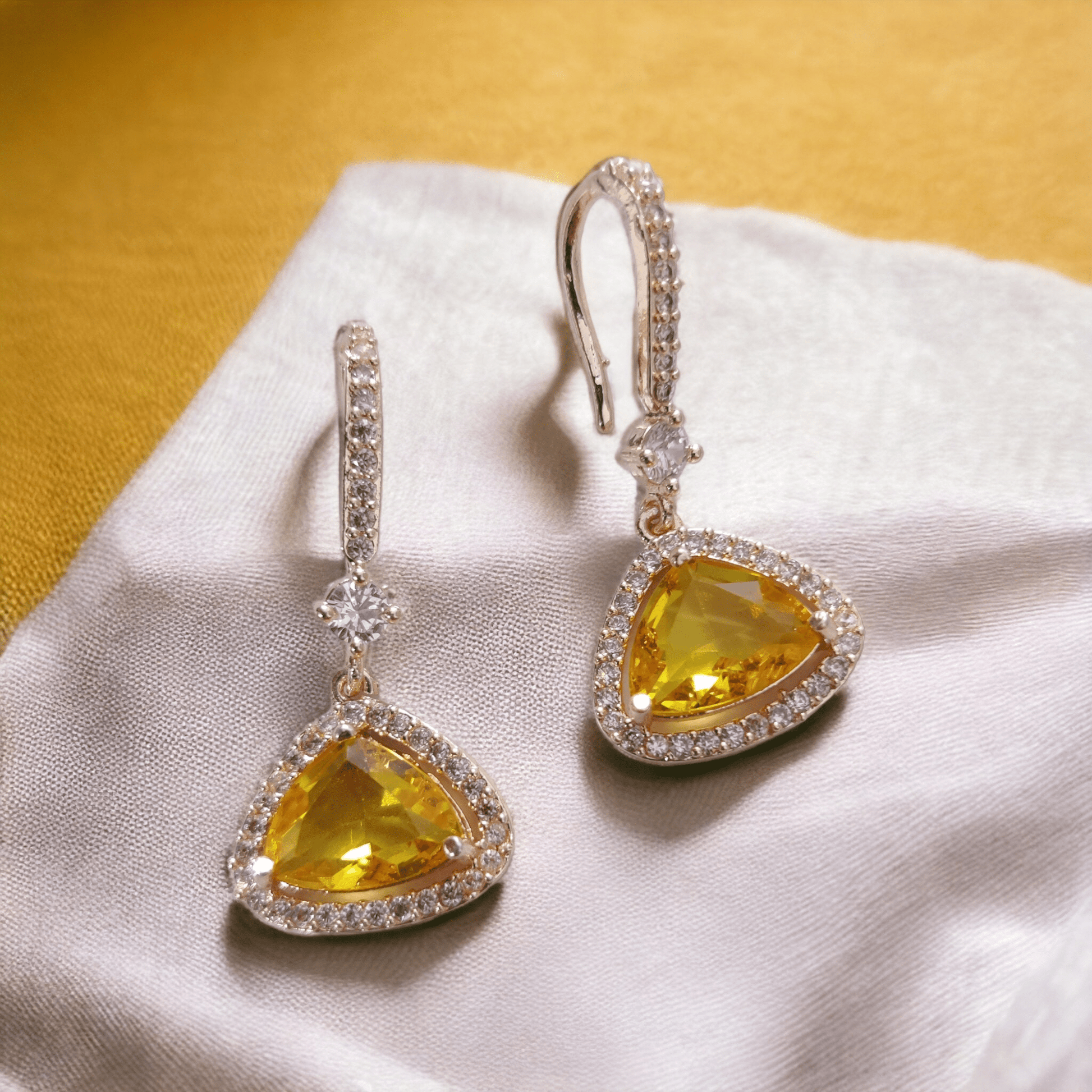 Opal Touch - Triangle Rose Gold Hook Back Earrings - Earrings