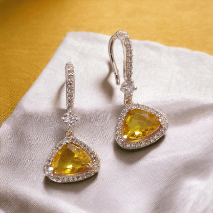 Opal Touch - Triangle Rose Gold Hook Back Earrings - Earrings