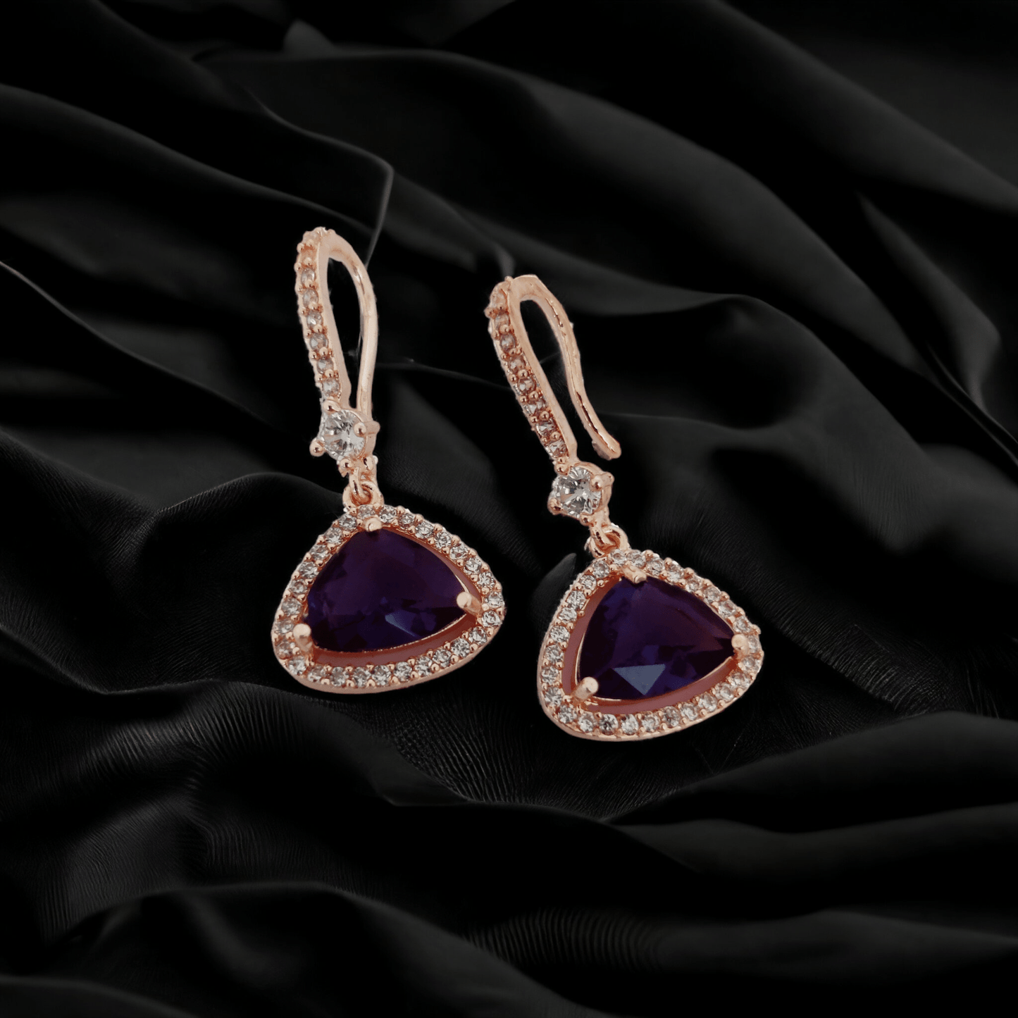 Opal Touch - Triangle Rose Gold Hook Back Earrings - Earrings