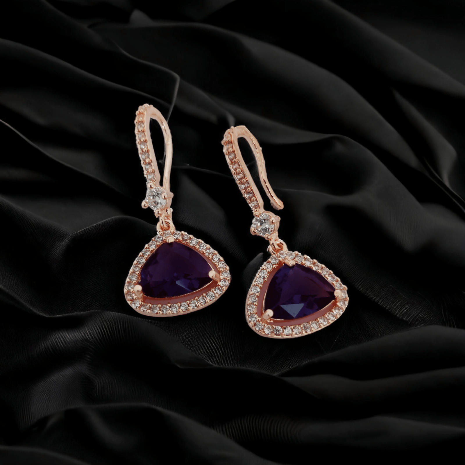 Opal Touch - Triangle Rose Gold Hook Back Earrings - Earrings