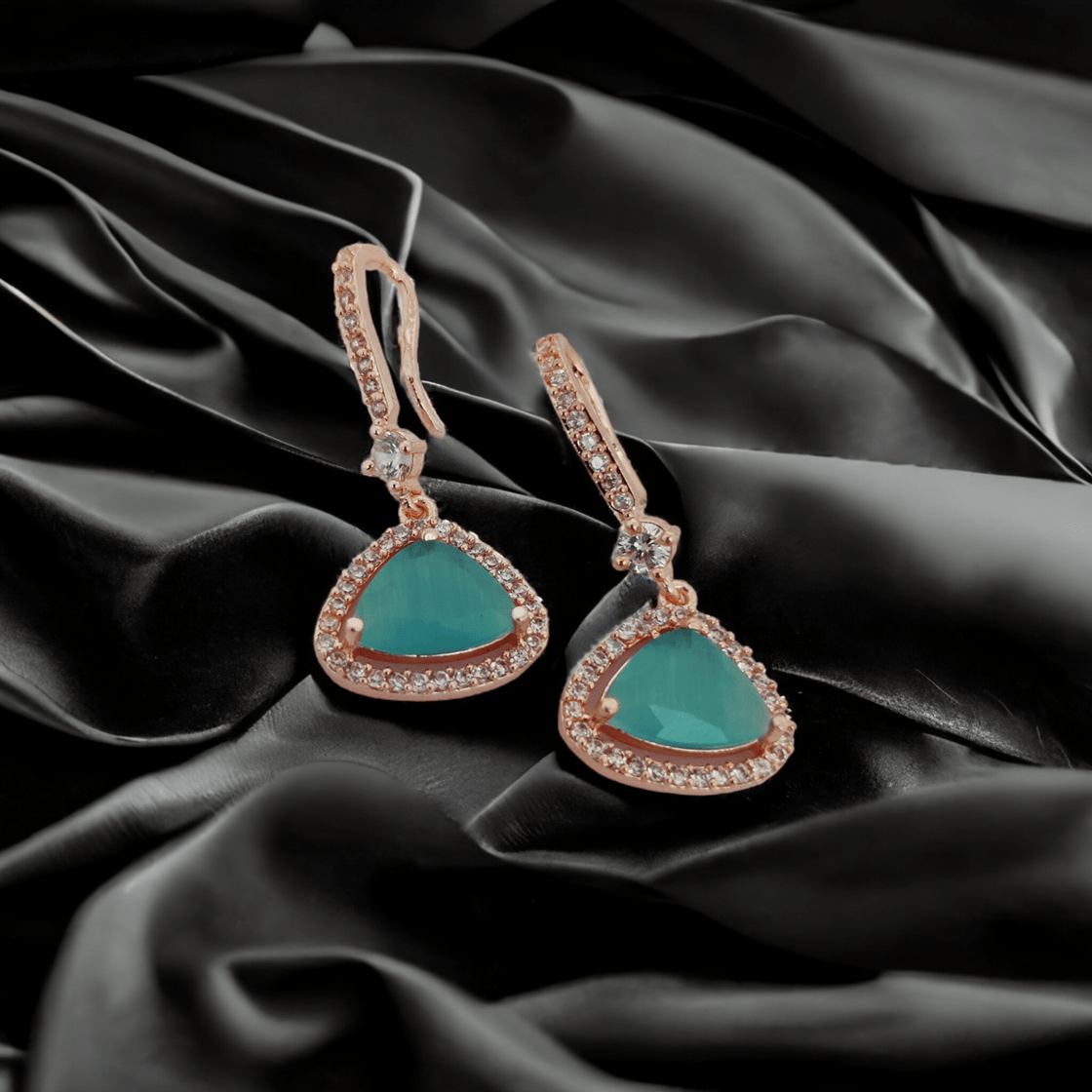 Opal Touch - Triangle Rose Gold Hook Back Earrings - Earrings