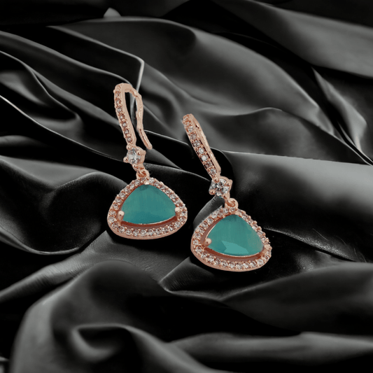 Opal Touch - Triangle Rose Gold Hook Back Earrings - Earrings