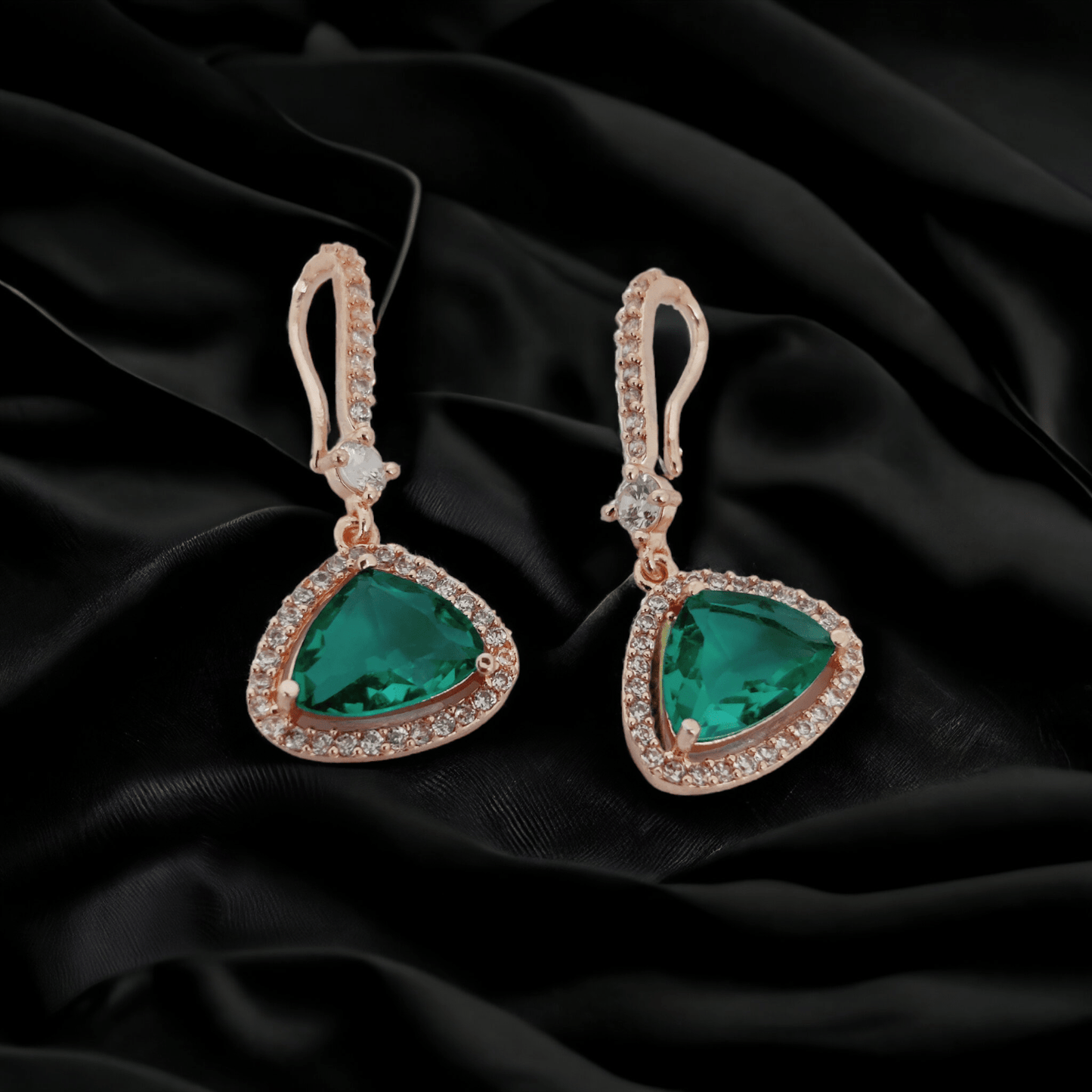 Opal Touch - Triangle Rose Gold Hook Back Earrings - Earrings