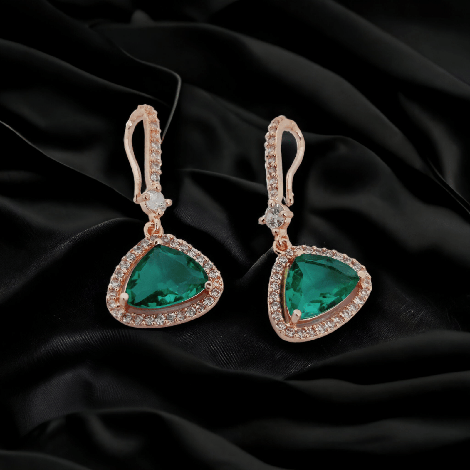 Opal Touch - Triangle Rose Gold Hook Back Earrings - Earrings