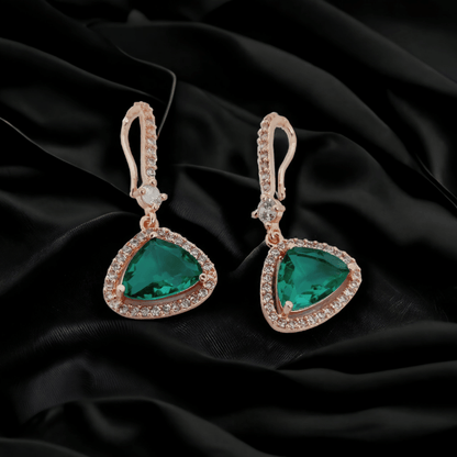 Opal Touch - Triangle Rose Gold Hook Back Earrings - Earrings