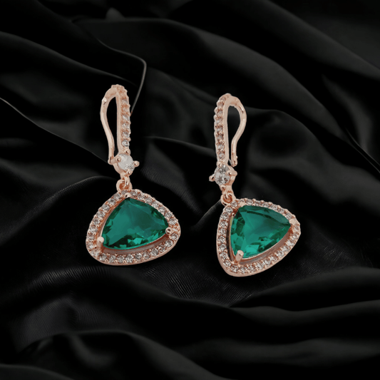 Opal Touch - Triangle Rose Gold Hook Back Earrings - Earrings