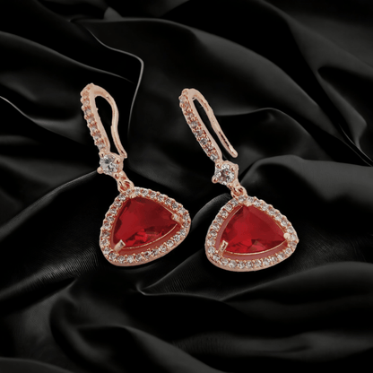 Opal Touch - Triangle Rose Gold Hook Back Earrings - Earrings