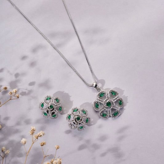 Locket Set - Twilight Blossom Rhodium Plated Locket Set - Opal Touch