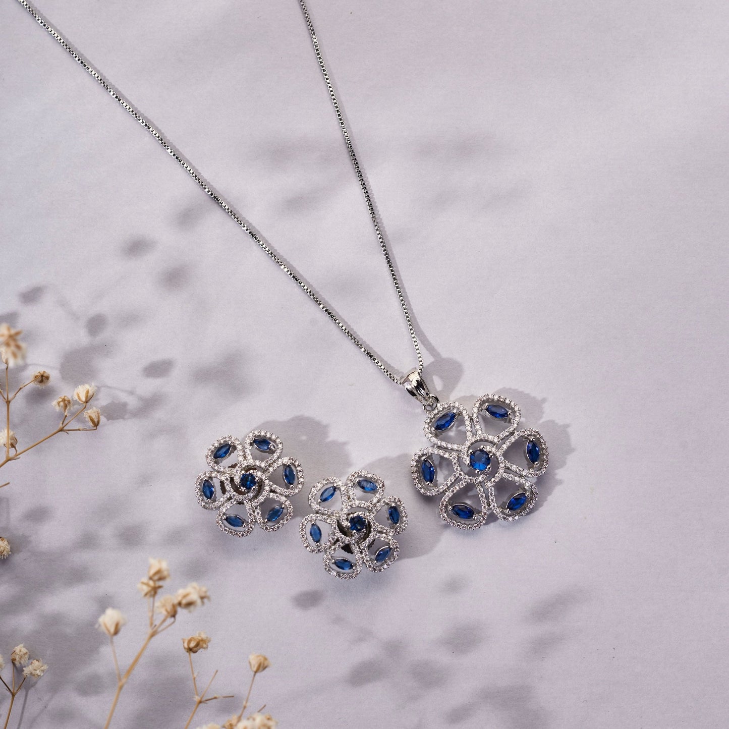 Locket Set - Twilight Blossom Rhodium Plated Locket Set - Opal Touch