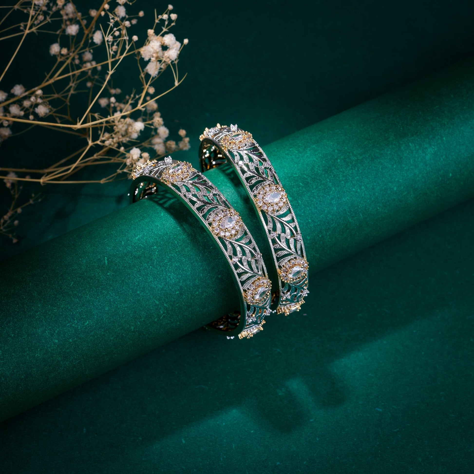 Opal Touch - Two Tone Oval Leafy Bangles (Pack of 2) - Bangles