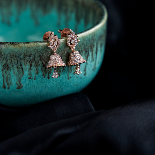 Jhumka - Unique Small White Rose Gold Jhumka - Opal Touch