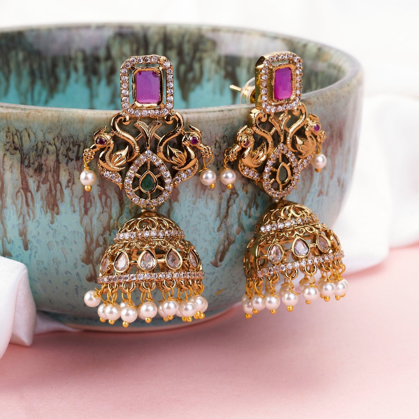 Jhumka - Velnika Matte Black Plated Jhumka - Opal Touch