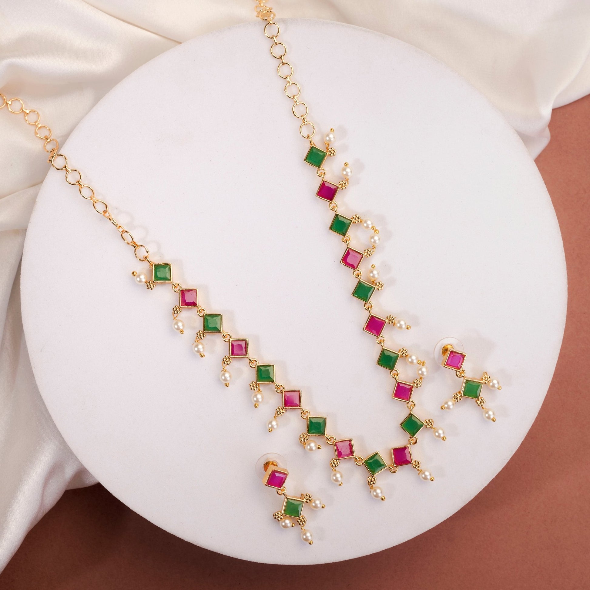 Necklace - Veloura Gold Plated Necklace Set - Opal Touch