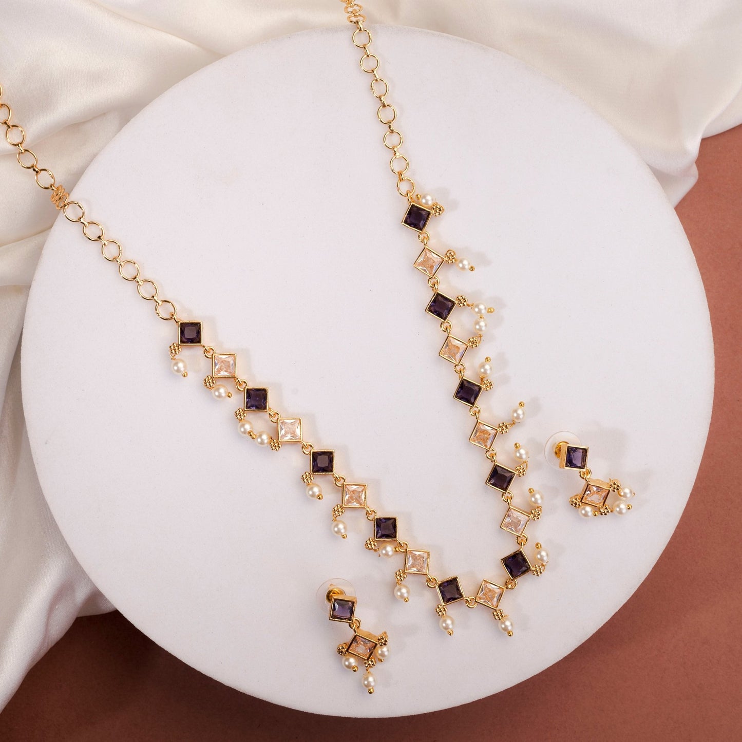 Necklace - Veloura Gold Plated Necklace Set - Opal Touch