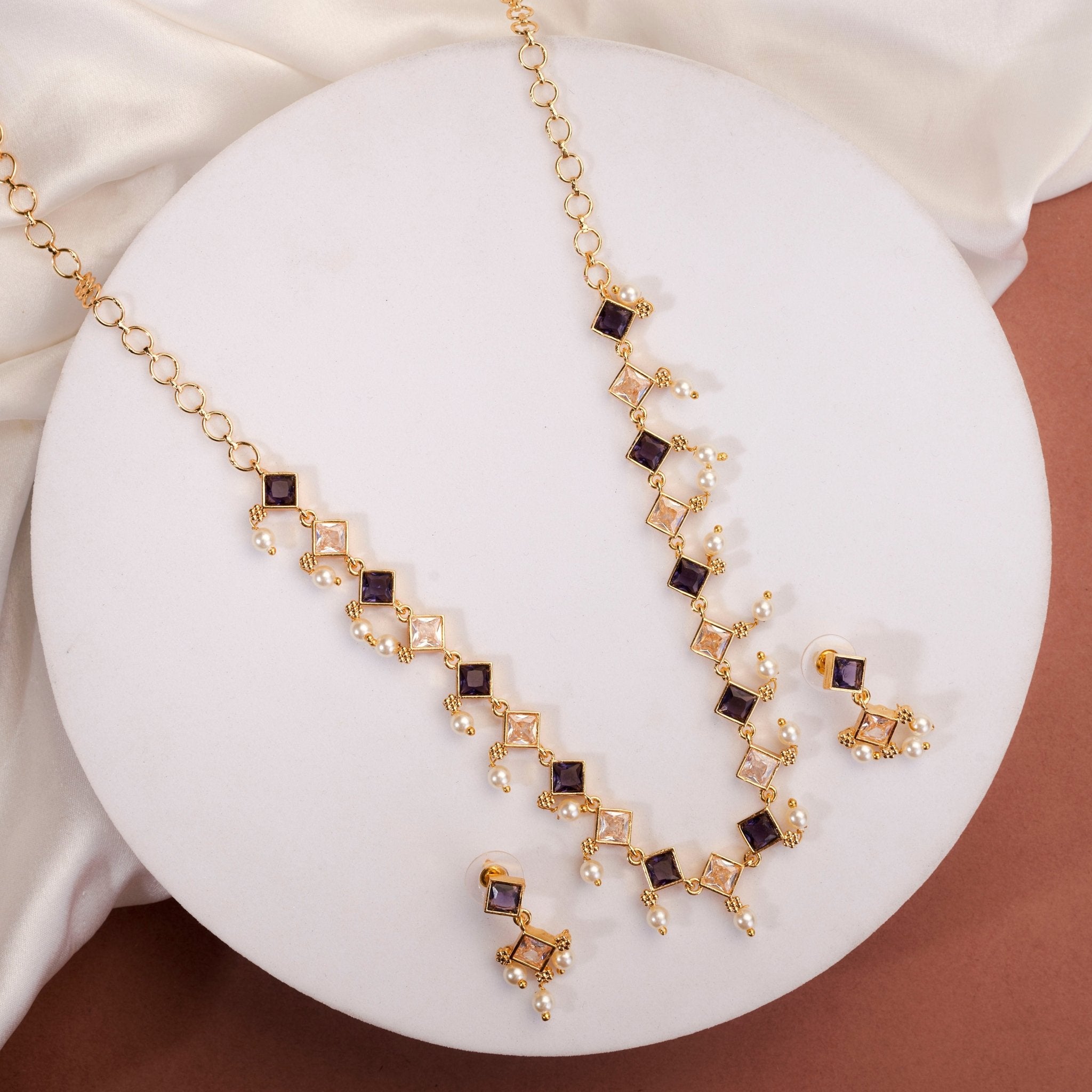 Necklace - Veloura Gold Plated Necklace Set - Opal Touch