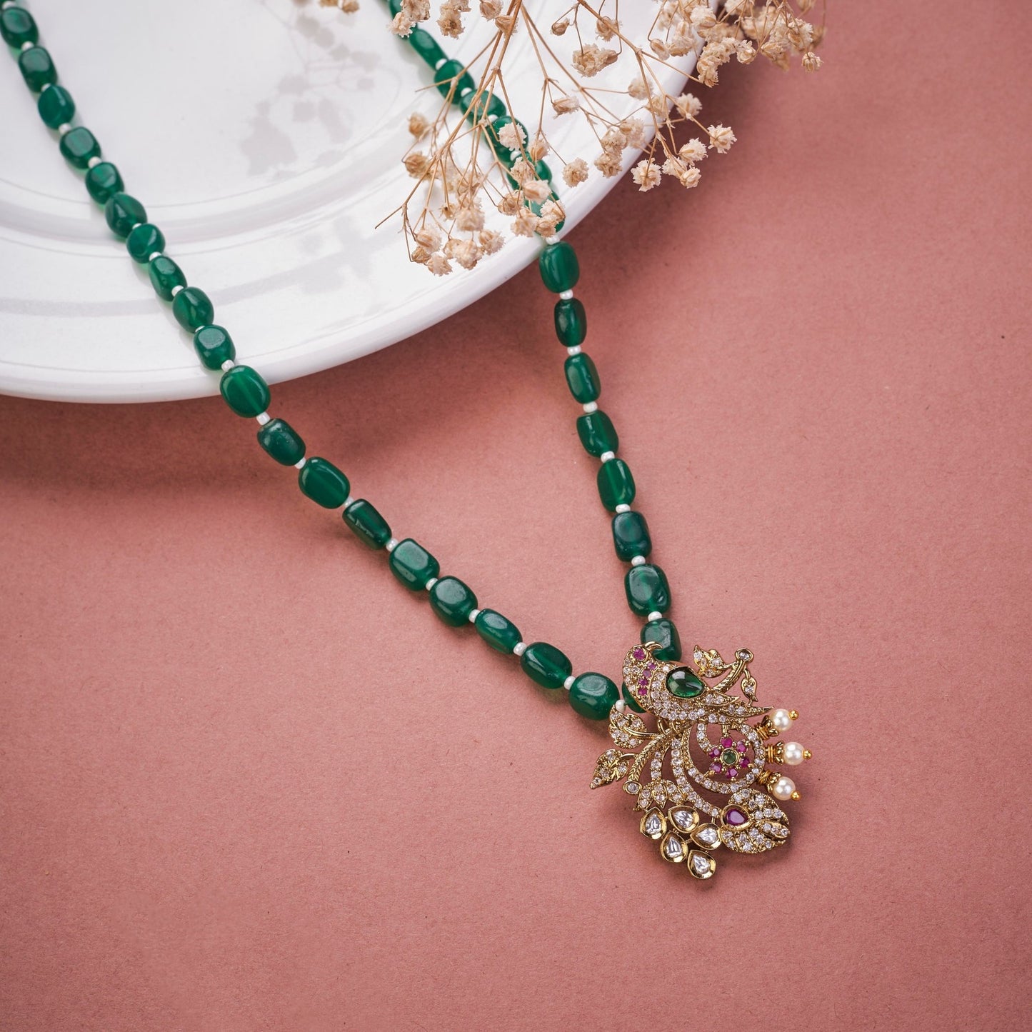 Locket Set - Verdant Glow Bird Beaded Pendant Locket Set - Opal Touch