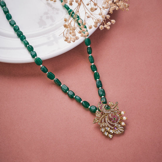 Locket Set - Verdant Glow Bird Beaded Pendant Locket Set - Opal Touch