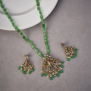 Locket Set - Verdant Grace Ganpati Temple Mehendi Plated Locket Set with Earrings - Opal Touch
