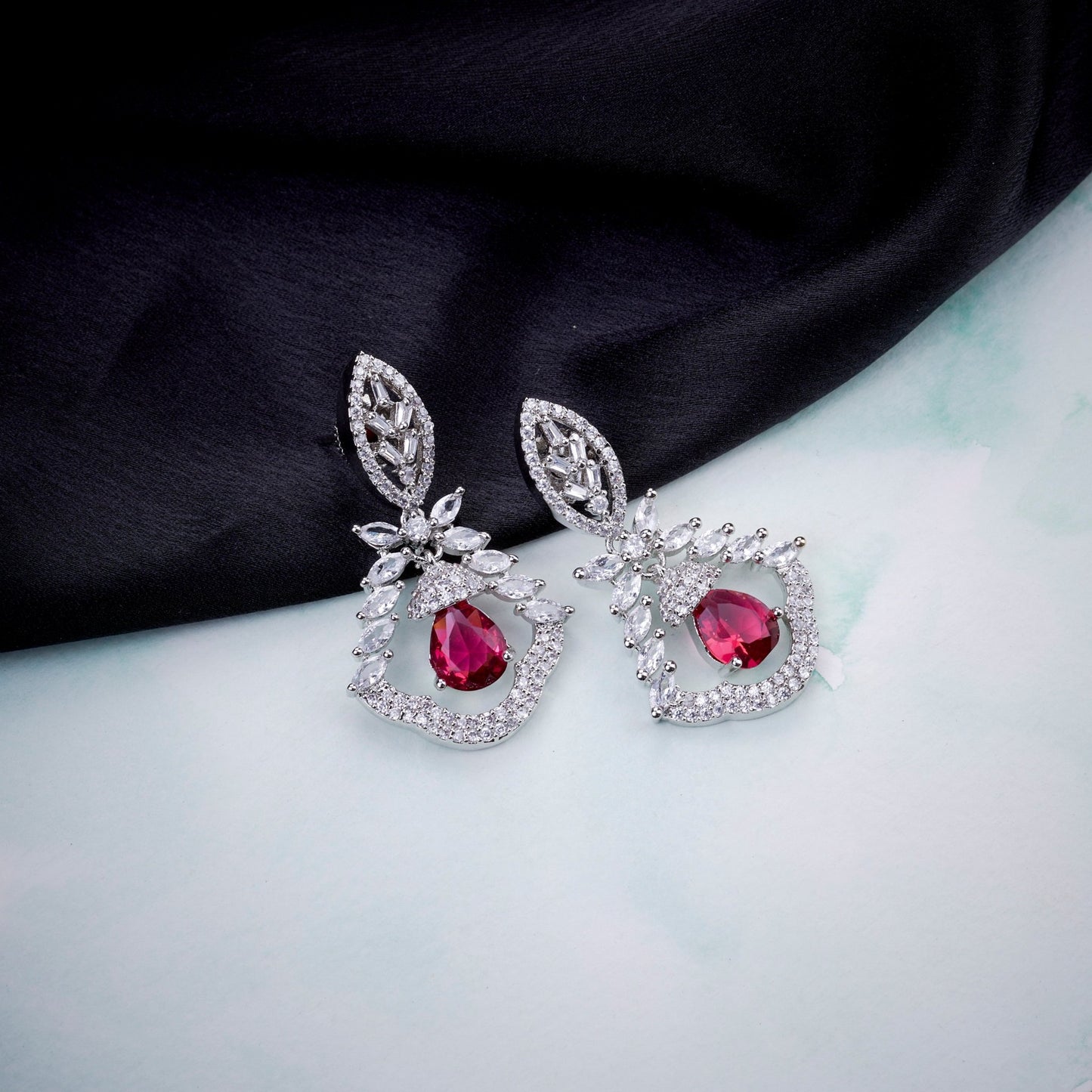 Opal Touch - Vibrant Red-White Studs - Earrings