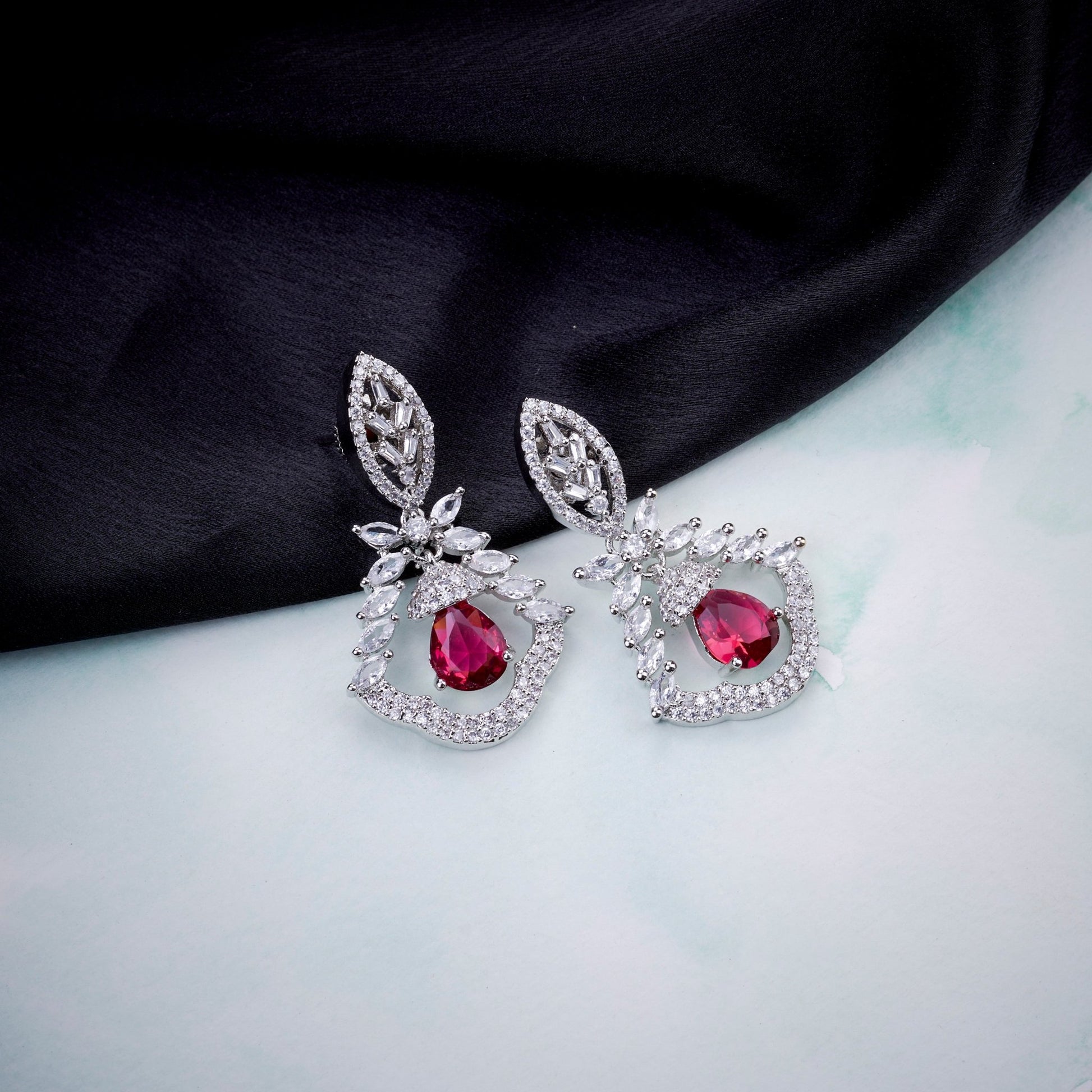 Opal Touch - Vibrant Red-White Studs - Earrings