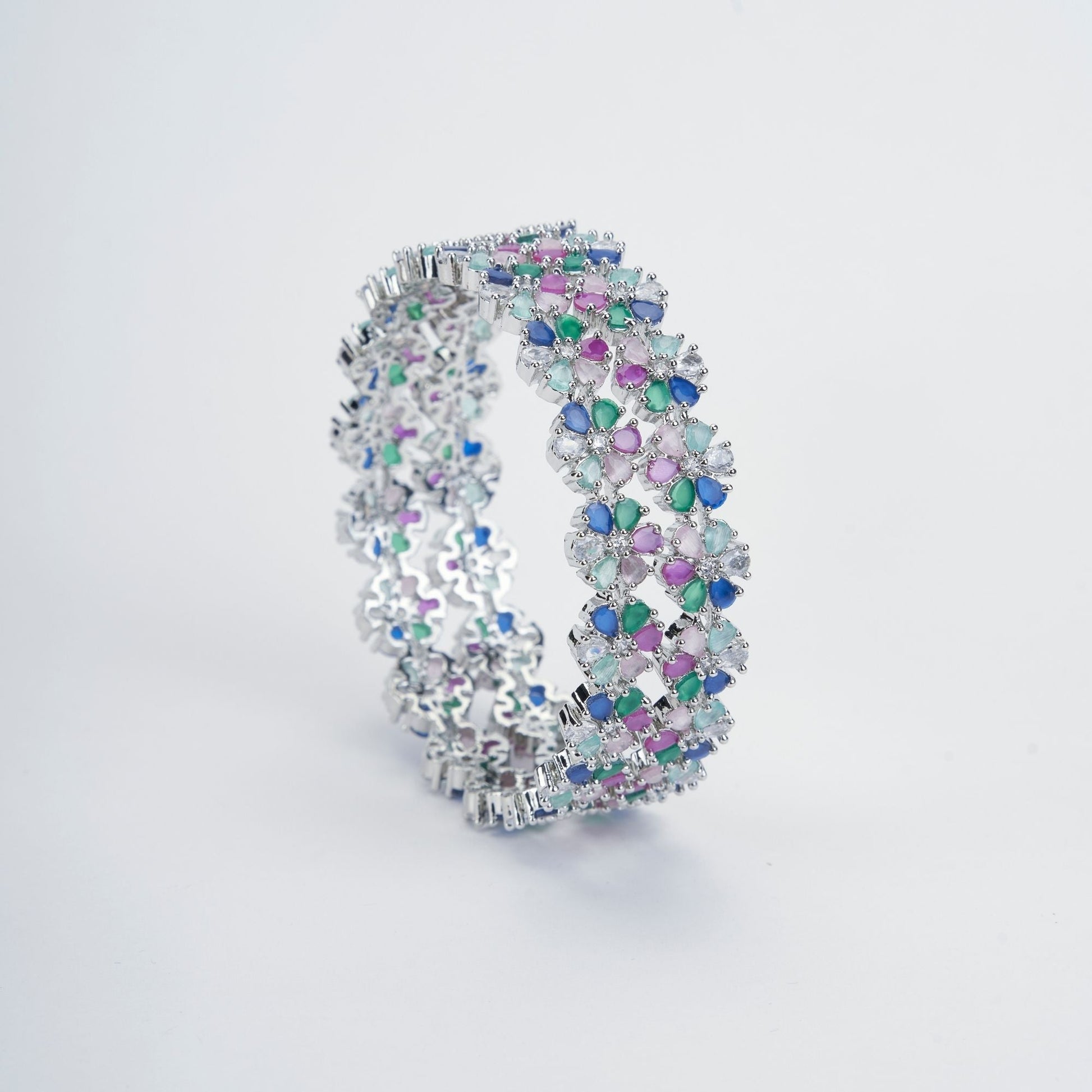 Opal Touch - Vibrant Rhodium Bangles Set (Pack of 2) - Bangles