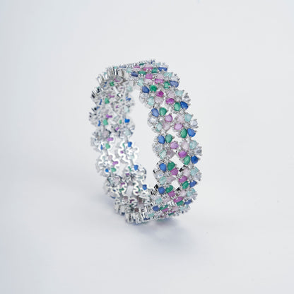 Opal Touch - Vibrant Rhodium Bangles Set (Pack of 2) - Bangles