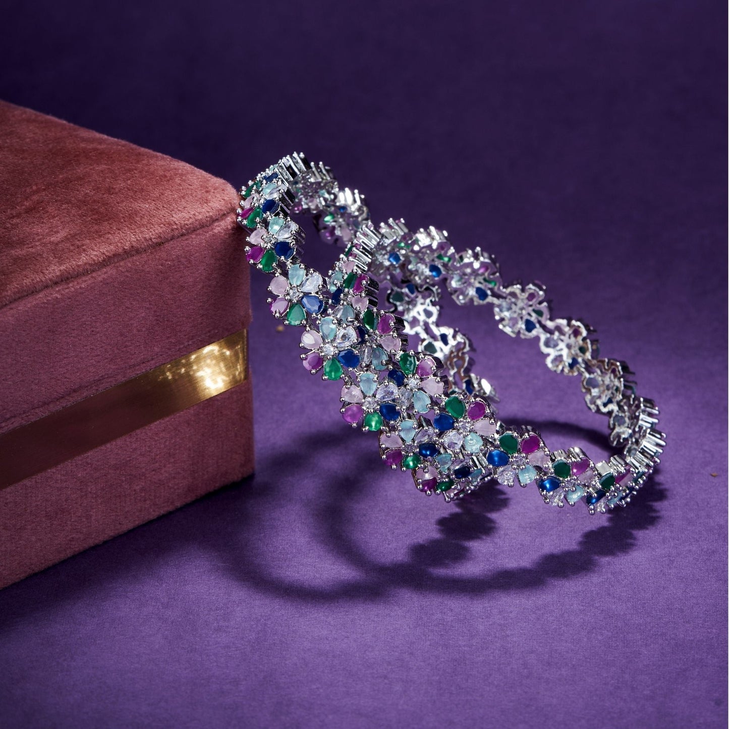 Opal Touch - Vibrant Rhodium Bangles Set (Pack of 2) - Bangles