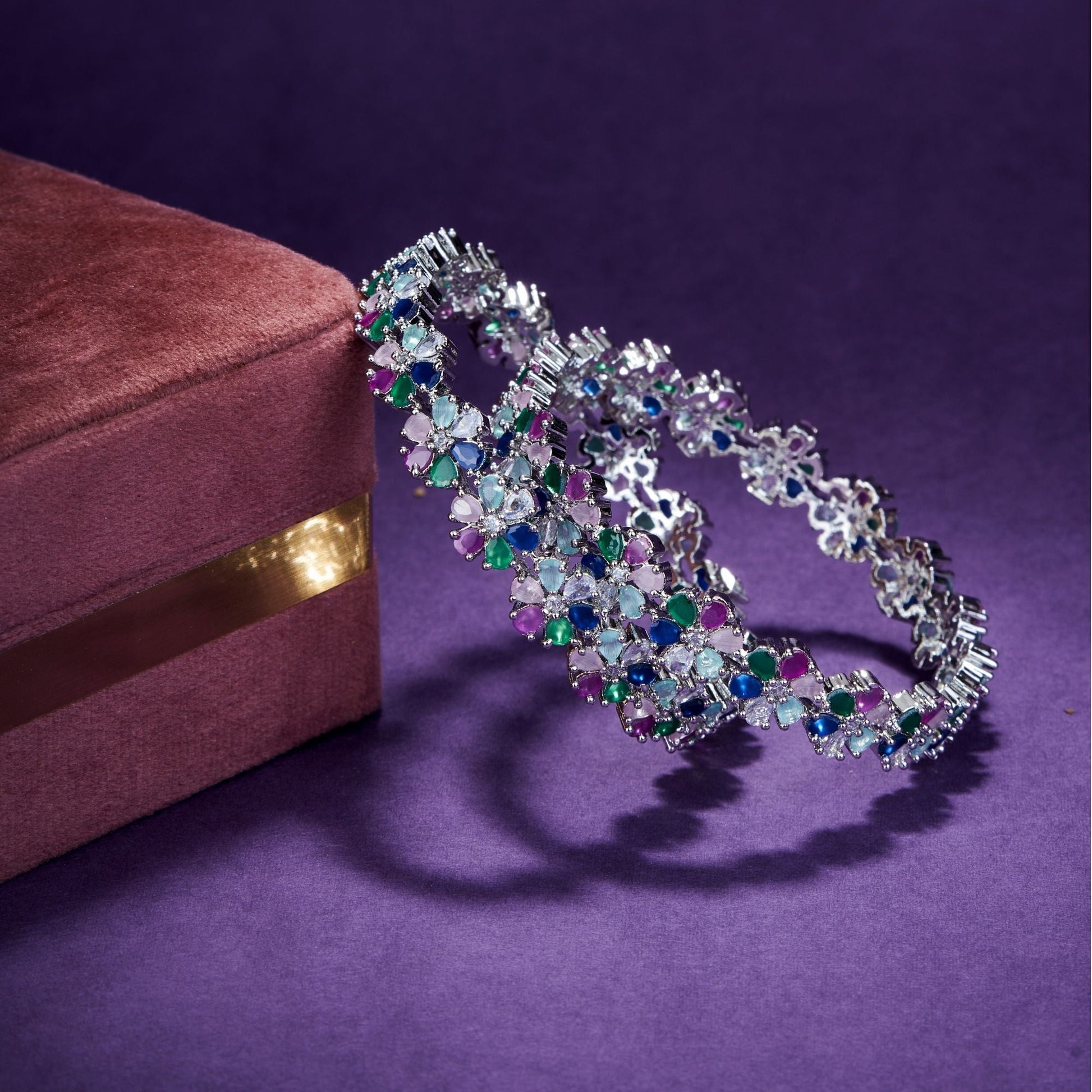 Opal Touch - Vibrant Rhodium Bangles Set (Pack of 2) - Bangles