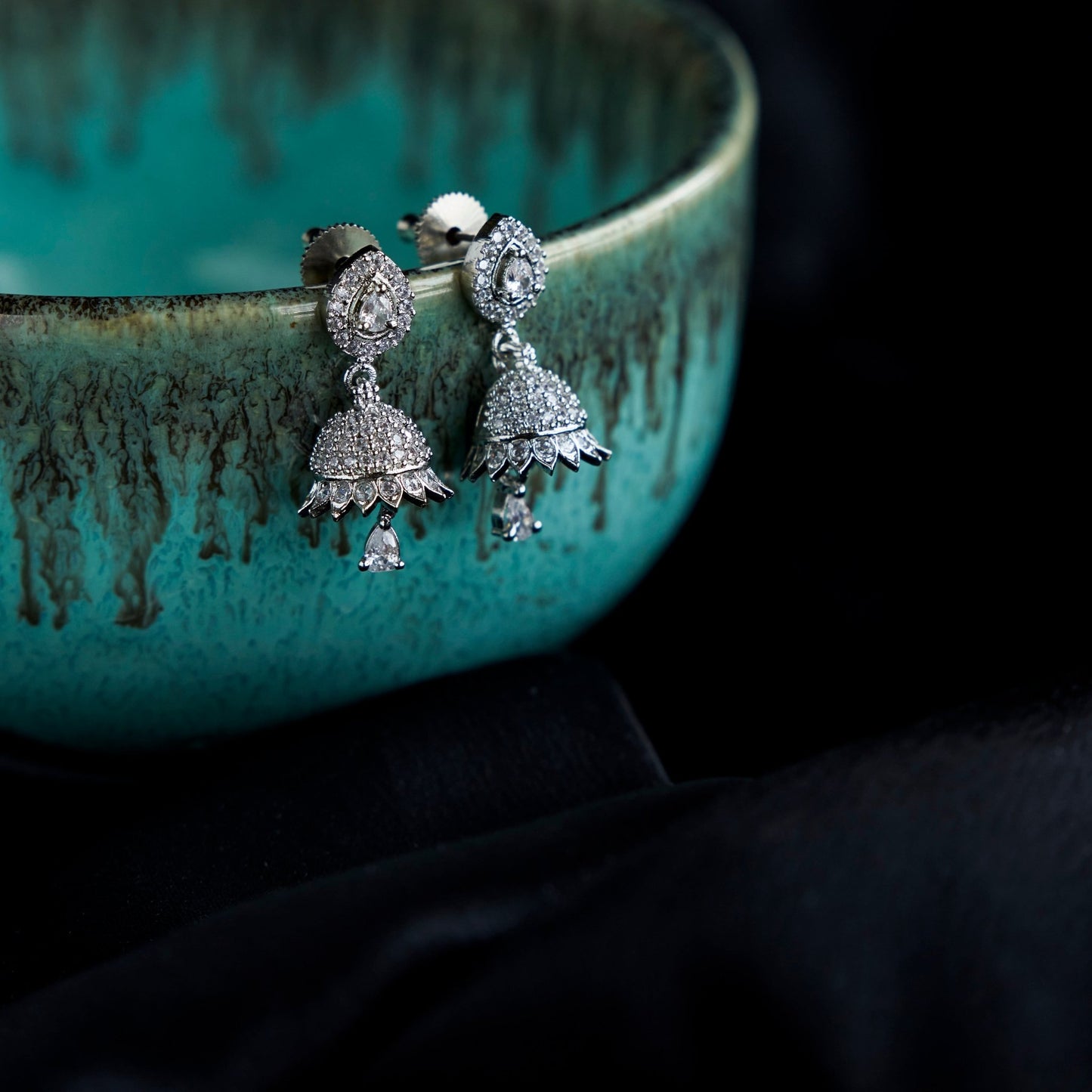 Jhumka - Vibrant White Rhodium Jhumka - Opal Touch