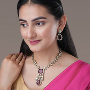 Necklace - Victorian Leaflet Mehendi Plated Necklace Set - Opal Touch