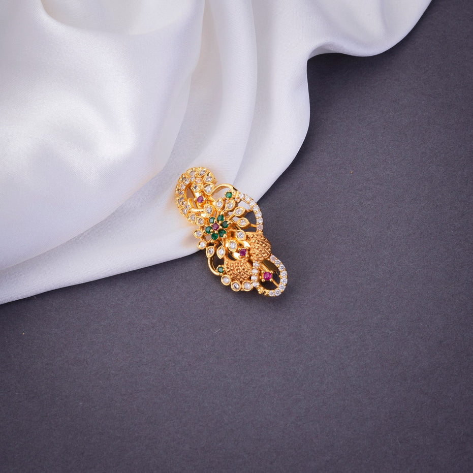 Saree Pin - Vintage Red Green White Saree Pin - Opal Touch