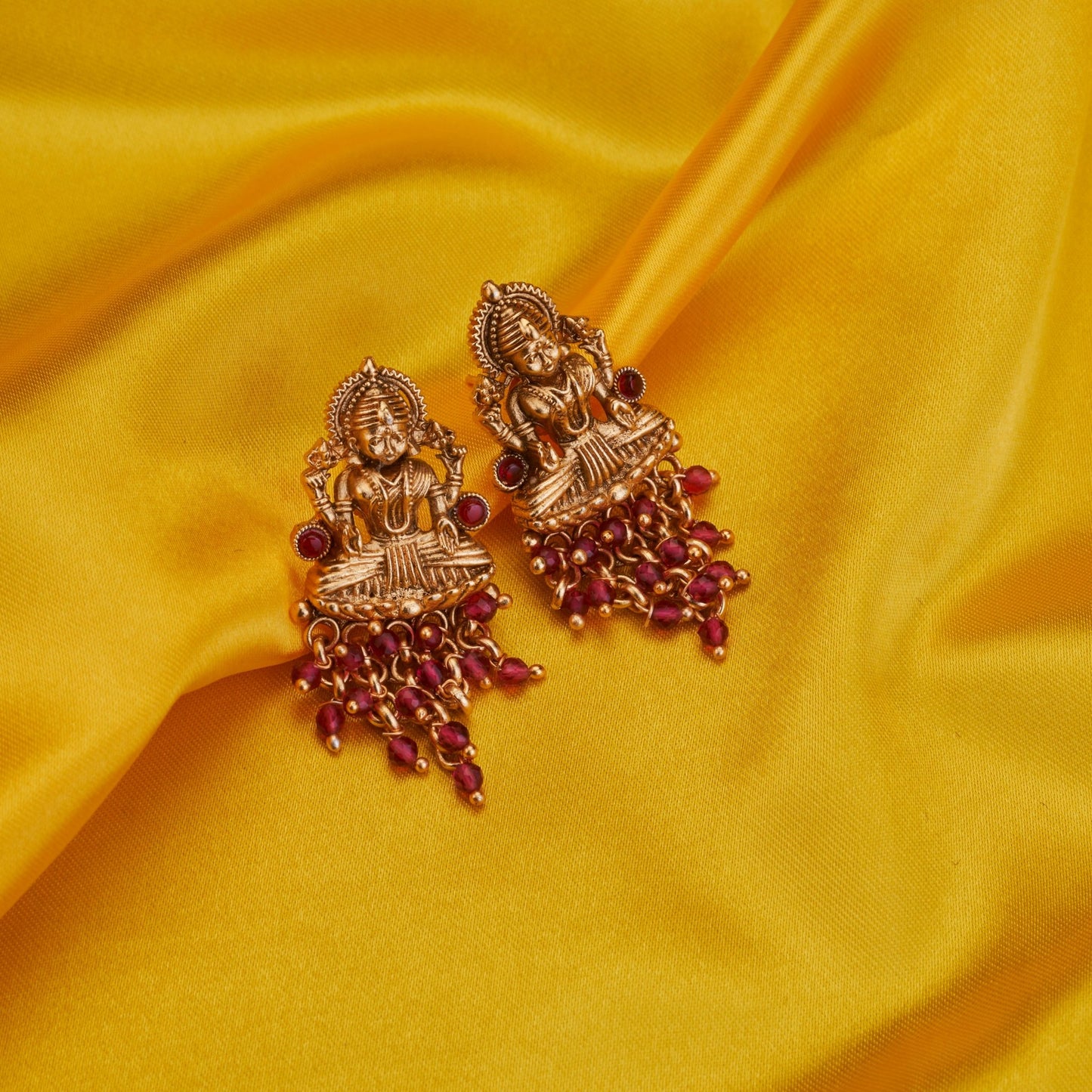Earrings - Vishnu Lakshmi Matte Gold Plated Earrings - Opal Touch