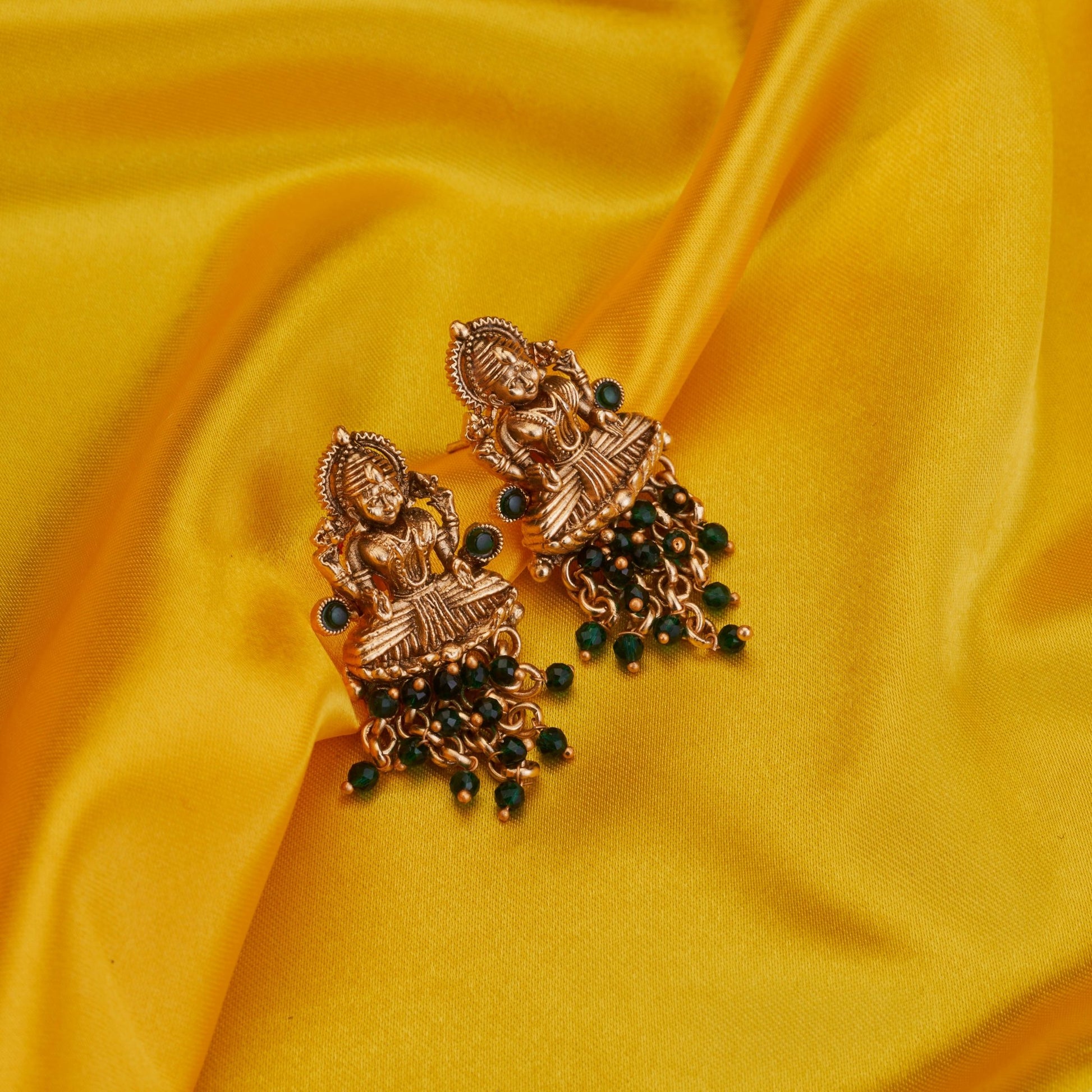 Earrings - Vishnu Lakshmi Matte Gold Plated Earrings - Opal Touch