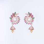 Opal Touch - Whimsical Red-Green Symphony: Brass Rose Gold CZ Earrings - Earrings